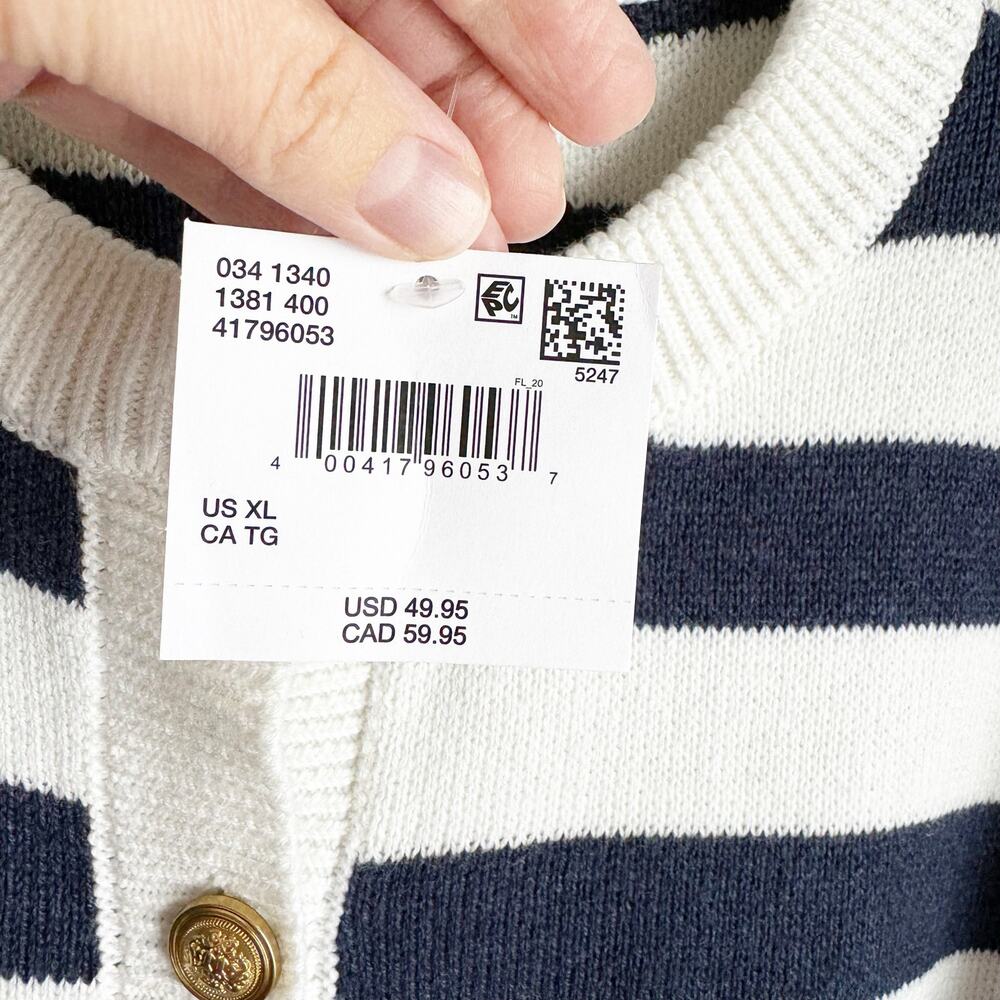 American Eagle Navy Striped Cropped Crewneck Cardigan NWT XL Preppy Nautical - Picture 5 of 15